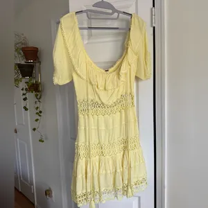Free People Cruel Intentions Mini Dress Yellow Modal Crochet Puff Sleeve Size 4 thumbnail 2