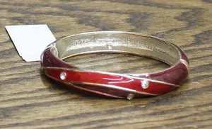 NWT Erica Lyons Womens Fashion Spring Clasp Striped Bangle Bracelet Red Multi thumbnail 1