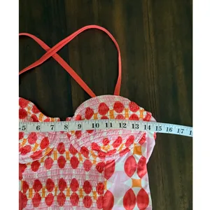Maeve by Anthropologie Smocked Geometric One Piece Swimsuit Coral‎ Pink Large thumbnail 5