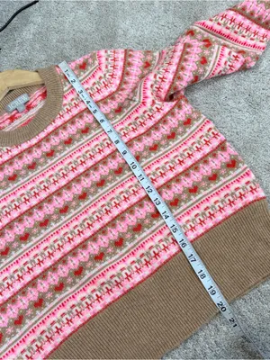 NWT J. Crew Shrunken Fair Isle Crewneck Sweater Lambswool Blend in Pink Brown M thumbnail 10