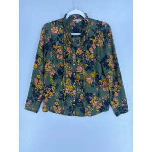 Nanette Nanette Lepore Womens Blouse Green Floral Ruffle Button Down M thumbnail 2