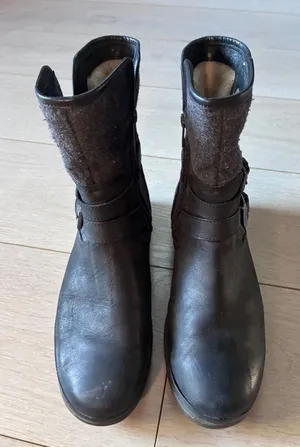 UGG Simmens Waterproof Black Leather Moto Boots Womens 10 thumbnail 1