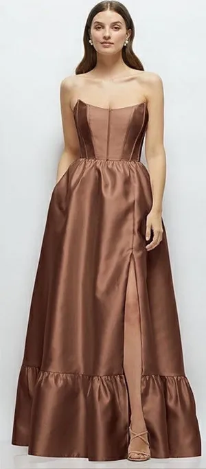 Dessy Collection Dorset Ruffle Hem Gown Dress Minimalists Sz 0 Cognac thumbnail 1