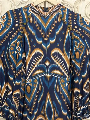 Farm Rio Pineapple Ikat Dress Anthropologie Long-Sleeve Raglan Button Size M thumbnail 4