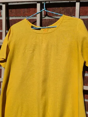 Yellow Linen tunic Short Sleeves Asymetric Hem Medium thumbnail 3