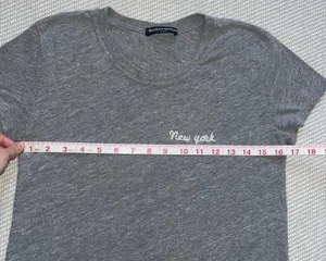 Brandy Melville Grey New York Embroidered Crop Top Tee Shirt Raw Hem OS thumbnail 3