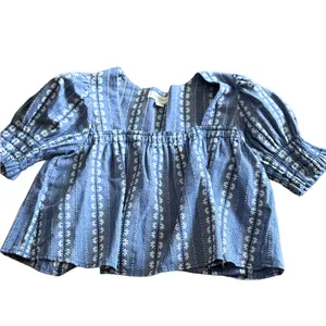 Treasure & Bond Blue Smocked Crop Blouse thumbnail 4