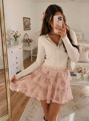 LoveShackFancy Imelda Skirt Bubbly Pink Size 4 Mini Ruffle Skirt Silk Blend thumbnail 1