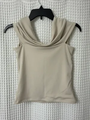 Abercrombie and Fitch Off the Shoulder Twist Top Beige Small thumbnail 5