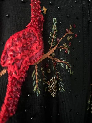 Vintage Tiara international 2004 Zip-Front Sweater with Red Cardinal Embroidery thumbnail 4