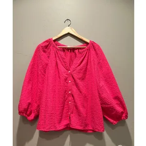 Gap‎ Pink Splitneck Button Front Blouse Puff Sleeve V-Neck Peasant Top Medium thumbnail 2