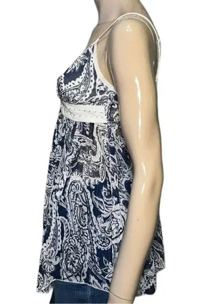 E-KLAH Women’s S Blue White Printed Babydoll Spaghetti Strap Camisole Tank Top thumbnail 3