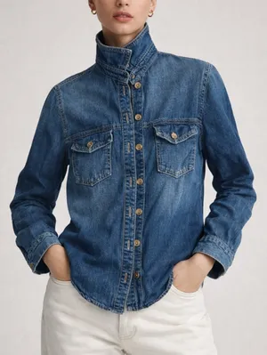 Zara Indigo Denim Button Down Shacket Size S thumbnail 1