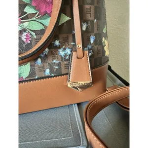 London Fog Floral Monogram Dome Satchel Handbag Brown Multi Crossbody Bag thumbnail 2