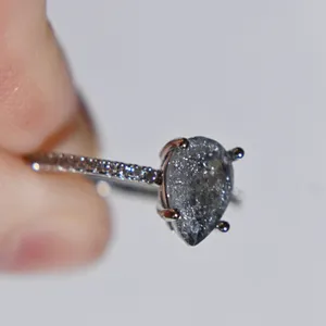 Dazzling Silver Teardrop Pear Shape Ring 7 new gift Black Quartz formal bride thumbnail 6