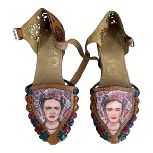 Frida Kahlo Huarache Sandals Womens Size 6 Brown Leather Mexican Ankle Strap thumbnail 4