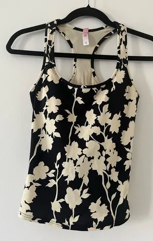 Y2K Victoria's Secret Tankini Swim Top XS Black Cream Floral Quiet Luxury Beach thumbnail 1