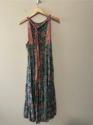 Natural life Hallie halter maxi dress blue floral rayon boho flow size medium thumbnail 4