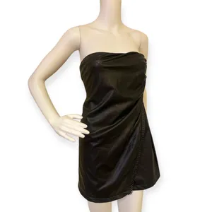 FashioNova Elegant Black Faux Leather Strapless Dress thumbnail 3