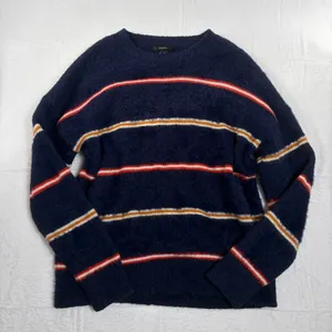 Forever 21 Striped Faux Fur Sweater Women's M Navy Fall Normcore Indie Retro Y2K thumbnail 1