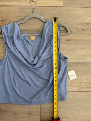 Free People Free-est Sleeveless Cowl Neck Blouse Viscose Blue Suede NWT M thumbnail 6