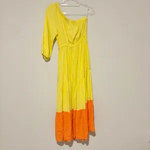 Scoop NYC Mason‎ one shoulder color block midi dress orange yellow size medium thumbnail 3