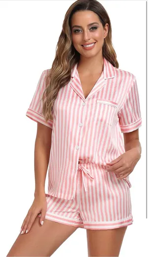 Satin Stripped Pajamas Pink thumbnail 2