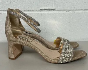 Badgley Mischka Sz 8 open toe heels wedding bridal prom gold silver rhinestone thumbnail 1