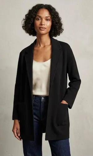 J. Crew Merino Wool Blend Black Open-Front Women's Blazer Jacket thumbnail 1