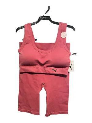 Puma NWT Pink 2-Pack Seamless Scoop Neck Sports Bra & Biker Shorts Set Size M thumbnail 2