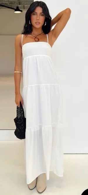 Princess Polly Warrego White Spaghetti-Strap Tiered Maxi Dress, Size 0 thumbnail 1