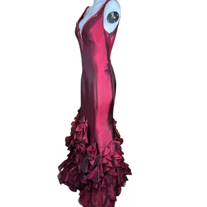 Tiffany Designs Burgundy Beaded Ruffle Mermaid Formal Gown Size 10 thumbnail 3