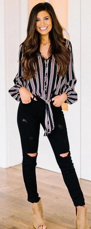 These Three Boutique Striped Tie Up Crop Top thumbnail 3
