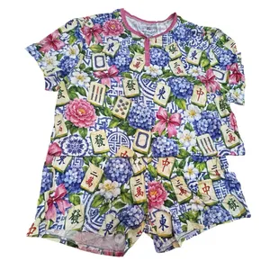 Zumbamboo Mahjong in Bloom Bamboo Women Short Sleeve Short Pajama Set Size XL thumbnail 1