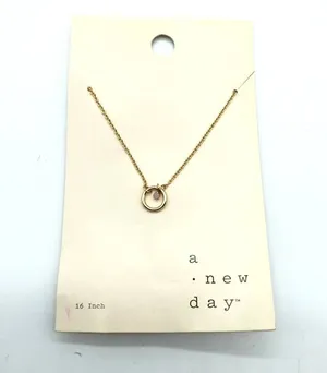 A New Day Necklace Dainty Rhinestone Pink Gold Tone 16" thumbnail 1