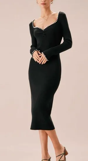 Rihoas Black Pearl Trim Bodycon Knit Midi Dress, Size M, NWT thumbnail 4