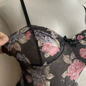Sheer Floral Chemise Nightgown - Pink Floral on Black XL thumbnail 6