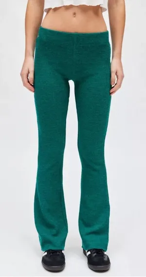 Urban Outfitters Farrah Knit Kick Flare Pant Size Small Green Bootcut Pull On thumbnail 1