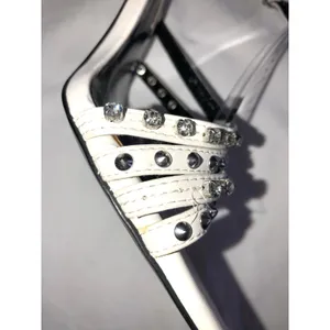 Zara Studded High Heel Sandals Size 38 White Silver Crystals Square Toe 7.5 US thumbnail 6