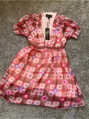 dELiA*s Pink Plaid Floral Mini Dress thumbnail 1