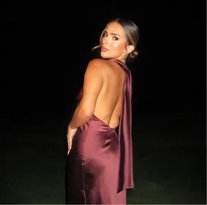 Zara maxi halter scarf satin Elegant Burgundy Brown Evening Wedding Dress thumbnail 5