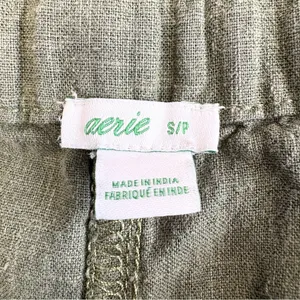 Aerie Linen Blend Paperbag Waist Cargo Joggers in Army Green Small thumbnail 11