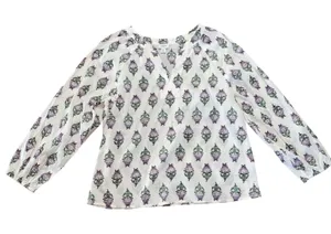 J Crew Floral 100% Cotton Split Neck Blouse Purple White Womens Size M Fall boho thumbnail 1