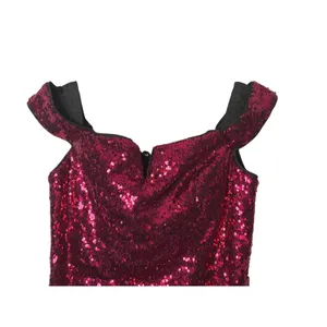 Lulus Womens Mini‎ Dress S Magenta Sequin Off Shoulder Notched Glam Party MF2812 thumbnail 2
