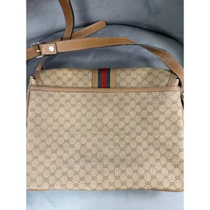 Micro GG gucci Web Stripe Flap Crossbody Bag | Tan Leather & Beige Canvas thumbnail 5