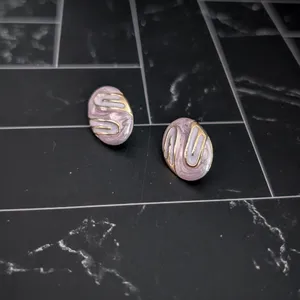 Vintage Stud Earrings Light Purple/Lilac & Gold Tone Oval thumbnail 2
