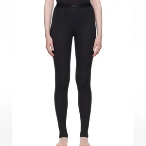Skims M Stretch Cotton Rib‎ Leggings Black Soot Logo Waistband Loungewear NWT thumbnail 2
