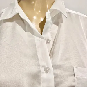 Entro White Satin Blouse Sz M Button Front Shirt Short Sleeves thumbnail 2