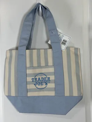 Trader Joe's Striped Mini Canvas Tote Bag, Pastel Blue thumbnail 1