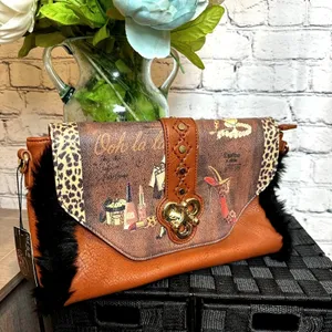 Beautiful Clutch Crossbody Handbag Turn Lock Fur Trim thumbnail 3